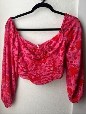 Free People Vibrant Pink Floral Blouse